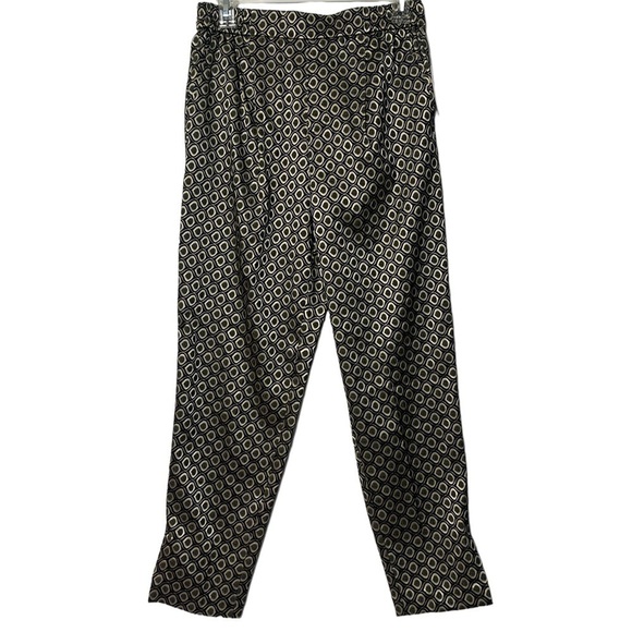 - NWT Anthro Gold & Black Metallic Print Larkin Jacquard Tapered Trouser Pants - Picture 4 of 13